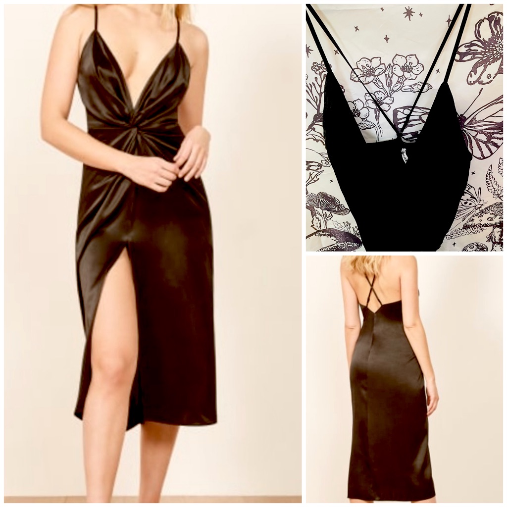Nwt Reformation Roberston Dress Silk Black Size Xs